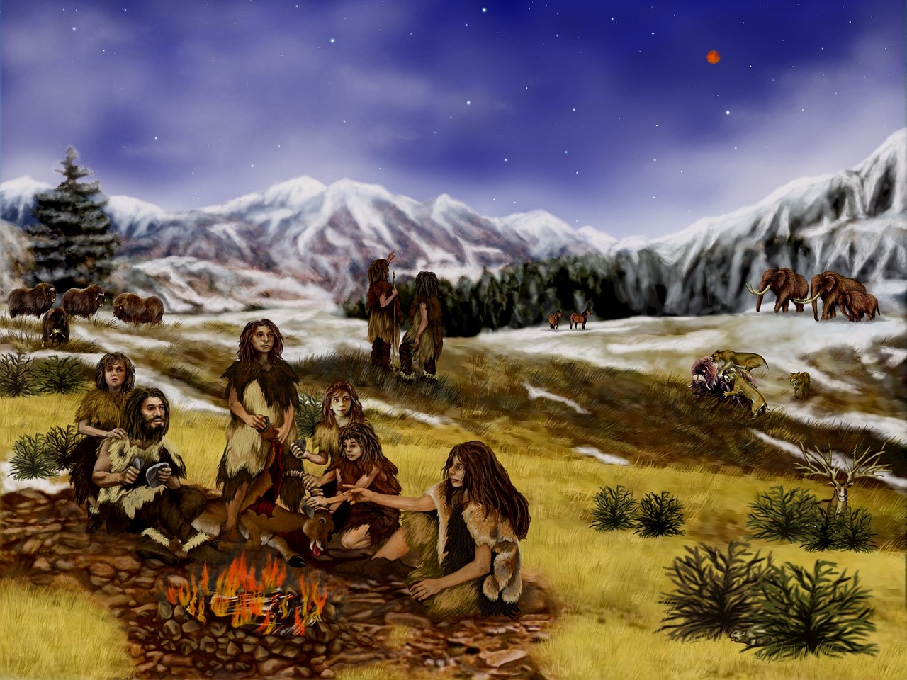 neanderthals, prehistoric, mountains